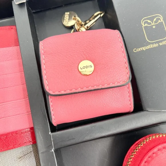 LODIS Genuine Leather Tech Gift Set Airpod Case Wallet Pink Red NIB - Picture 3 of 13